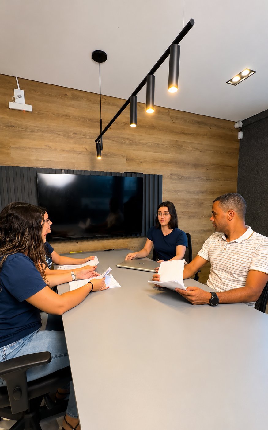 Reunião consultiva no escritório da Flex Contábil